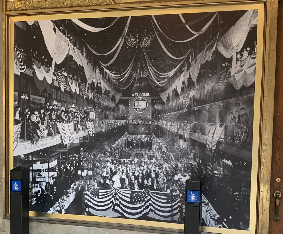 a large black and white picture of a crowd