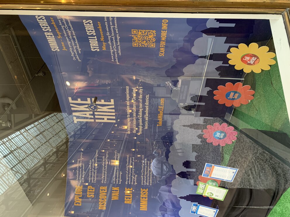 a poster on a window